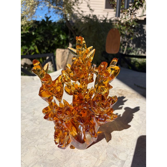 Glass Mid Century Amber Hand-Blown Art Glass Abstract Sculpture For Sale - Image 7 of 8