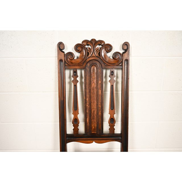 Berkey & Gay Antique English Jacobean Carved Walnut Dining Chairs, Set of Four For Sale In South Bend - Image 6 of 15
