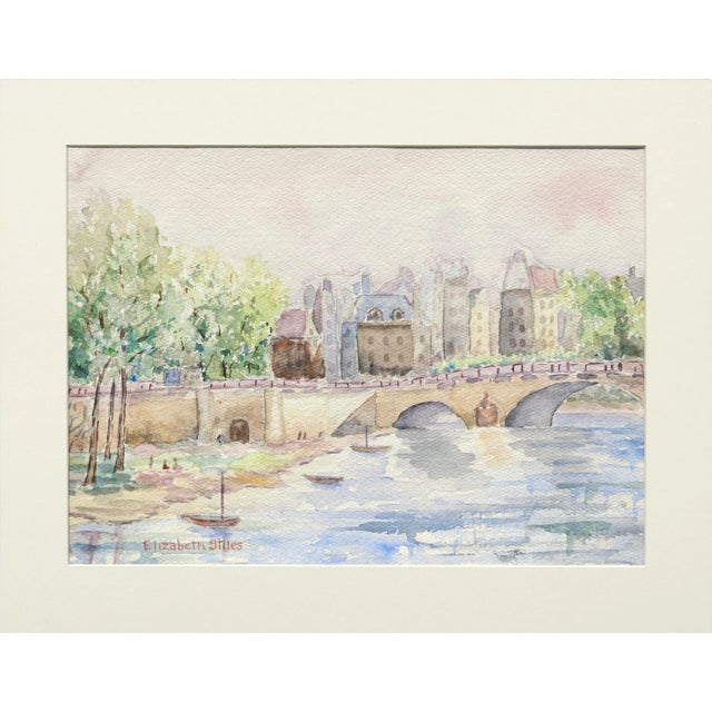 Light Green Elizabeth Stiles "Bridge over the Canal" Contemporary Watercolor Landscape Late 20th Century For Sale - Image 8 of 8