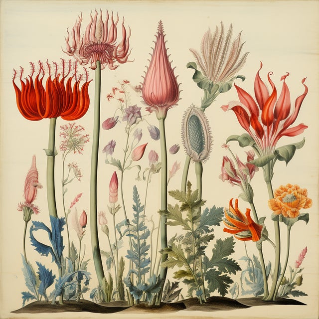 Antique Botanical Garden Study – Fine Art Print This striking natural history print reproduces an antique botanical...