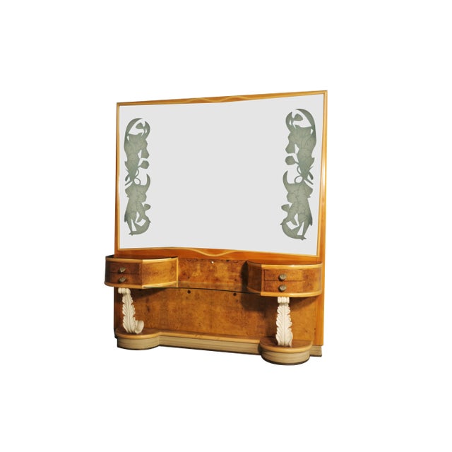 Large Console With Attached Tables & Mirror, 1950s, Set of 3 For Sale