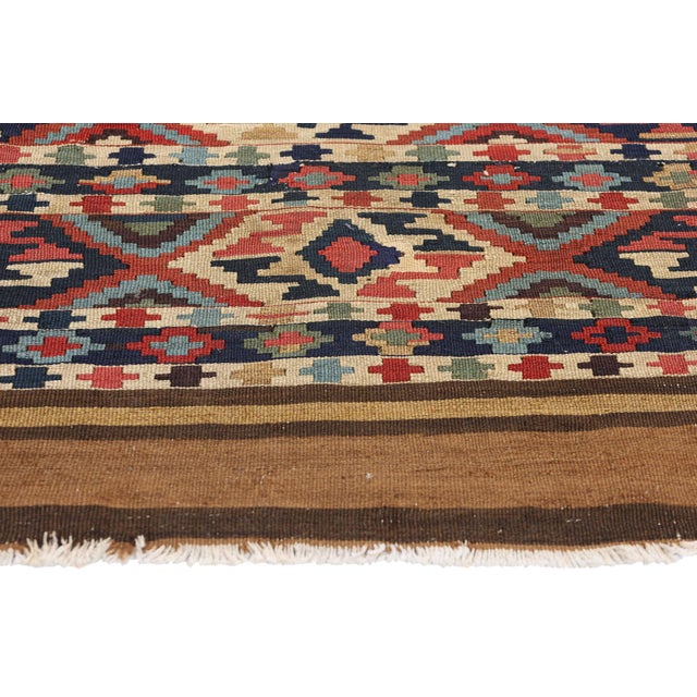 1880's Distressed Antique Caucasian Shirvan Kilim Rug - 03'00 X 03'01 For Sale - Image 4 of 9