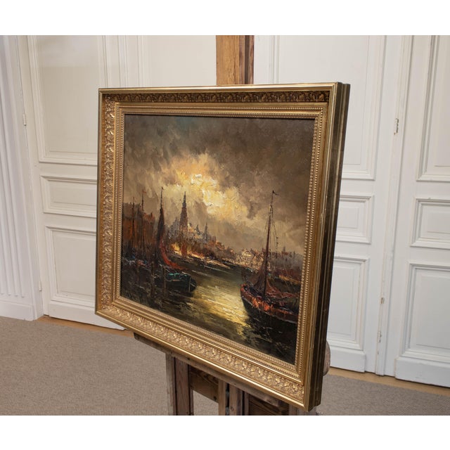 Peter Brouwer, with Scene of Amsterdam Montelbaanstoren, 1960s, Oil on Canvas For Sale - Image 4 of 9