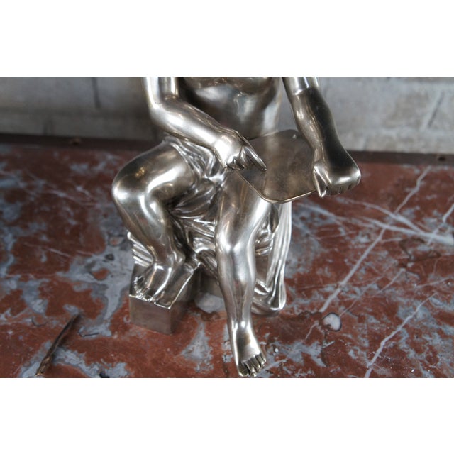 Set of 2 Vintage Large Neoclassical Silver Holloware Figural Cherub Angel Bookends Sculptures For Sale - Image 10 of 12