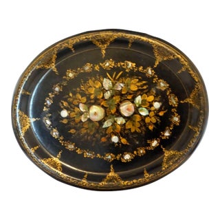 19th Century English Papier-Mâché Chinoiserie Tray. With Mother of Pearl Inlay For Sale