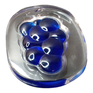 1970s Signed Ginza Wako Japan Cobalt Blue Grapes Paper Weight