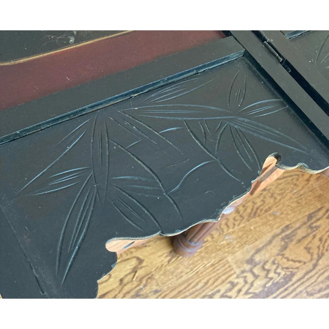 Shell Vintage Tabletop Wooden & Mother-of-Pearl Inlaid Chinoiserie Folding Screen - Asian For Sale - Image 7 of 12