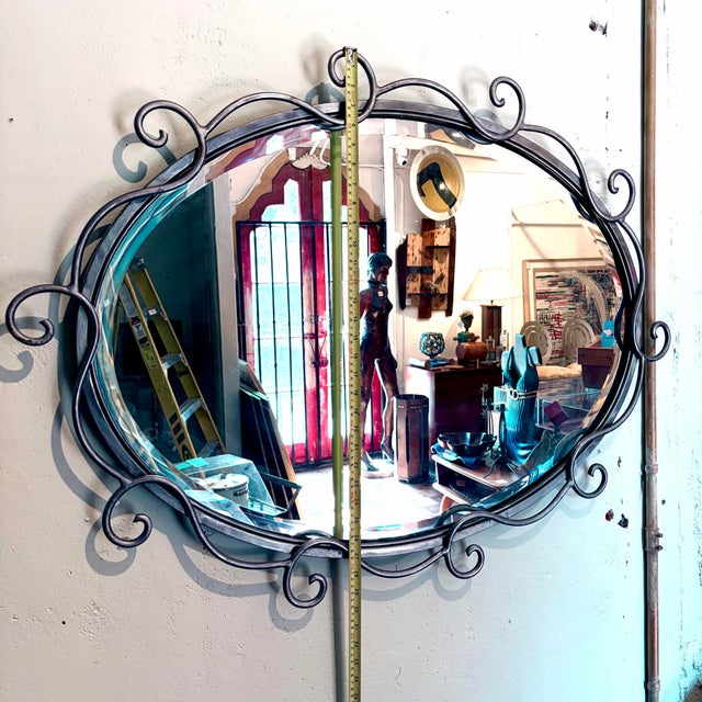 Vintage Wrought Iron Scrollwork Oval Wall Mirror For Sale - Image 11 of 11