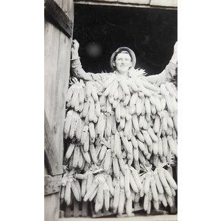 Vintage 1920's Photograph Farmer With Hugh Seed Corn Pile For Sale