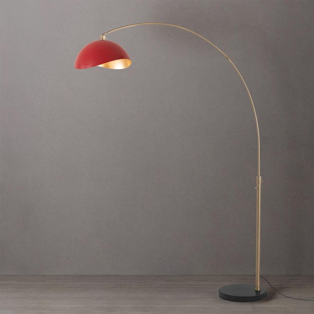 Nova 1960s Morelli Adjustable Mid Century Floor Lamp - 92" Modern Arc Lamp, Red and Gold Shade, Dimmable, Living Room Lamp For Sale - Image 4 of 6