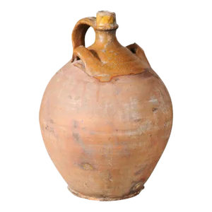 Rustic French 19th Century Pottery Jug with Yellow Glaze and Three Handles