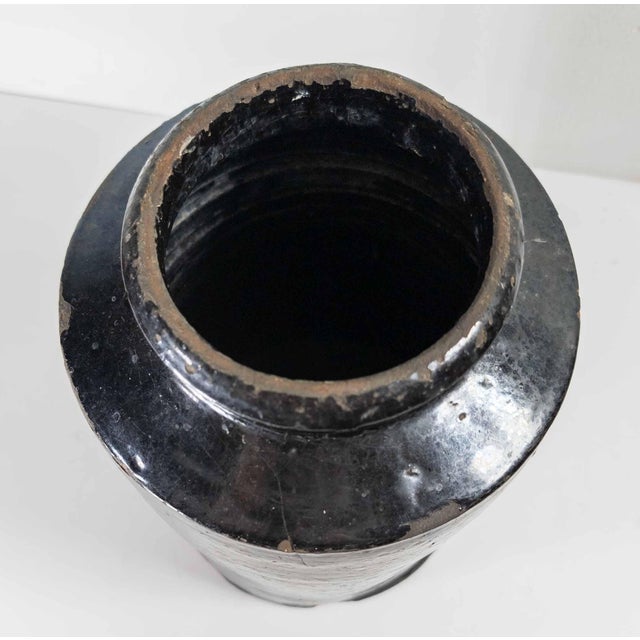 Black 19th Century Rustic Primitive Black Glazed Redware Storage Jar For Sale - Image 8 of 12