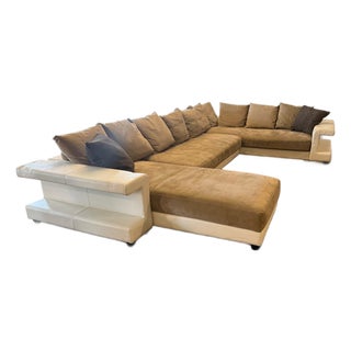 Roche Bobois Monumental White Leather & Suede U-Shaped Sectional Sofa For Sale