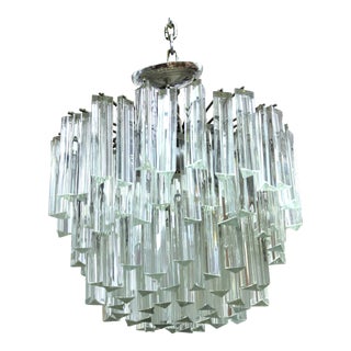 Venini Italian Mid-Century Modern Triedri Glass Prism Chandelier For Sale