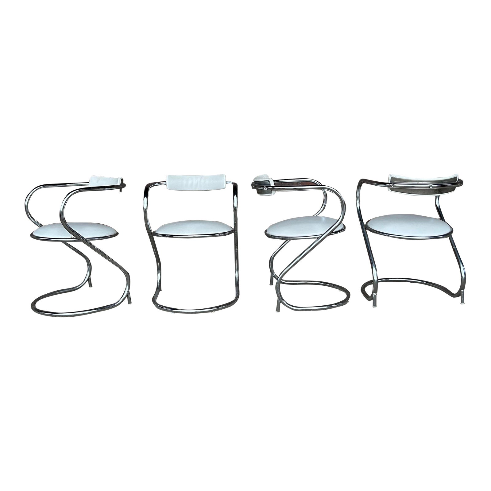 Set of 4 Etowah White and Chrome Cantilever Dining Chairs Chairish