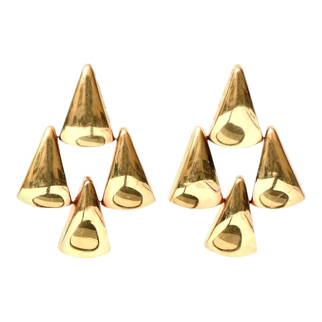 Vintage 14 Karat Gold Pierced Lever Back Sculptural Chandelier Earrings Italian Pair Of For Sale