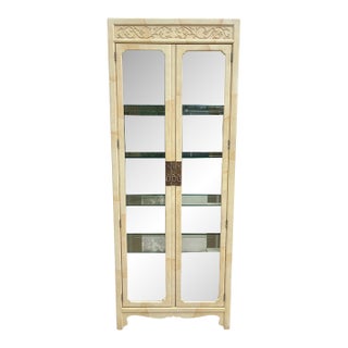 Vintage Henredon Faux Goatskin Pan Asian Campaign Curio Cabinet Hutch Display B For Sale