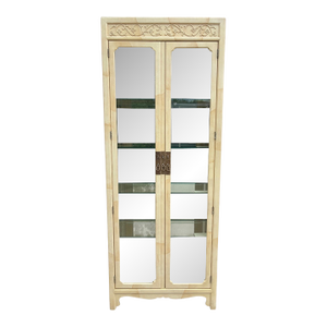 Vintage Henredon Faux Goatskin Pan Asian Campaign Curio Cabinet Hutch Display B
