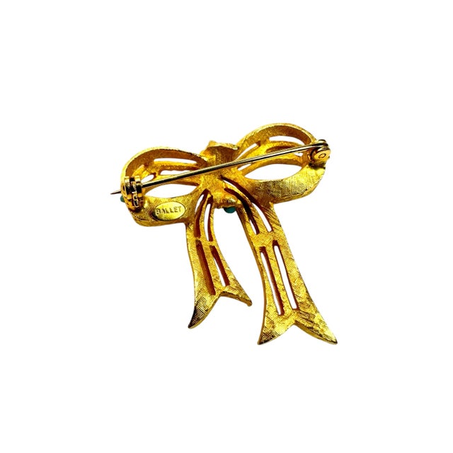 Mid 20th Century Vintage Jewelry Set by Ballet Jewels Gold Tone Faux Turquoise Brooch Earrings - 3 Pieces For Sale - Image 5 of 8