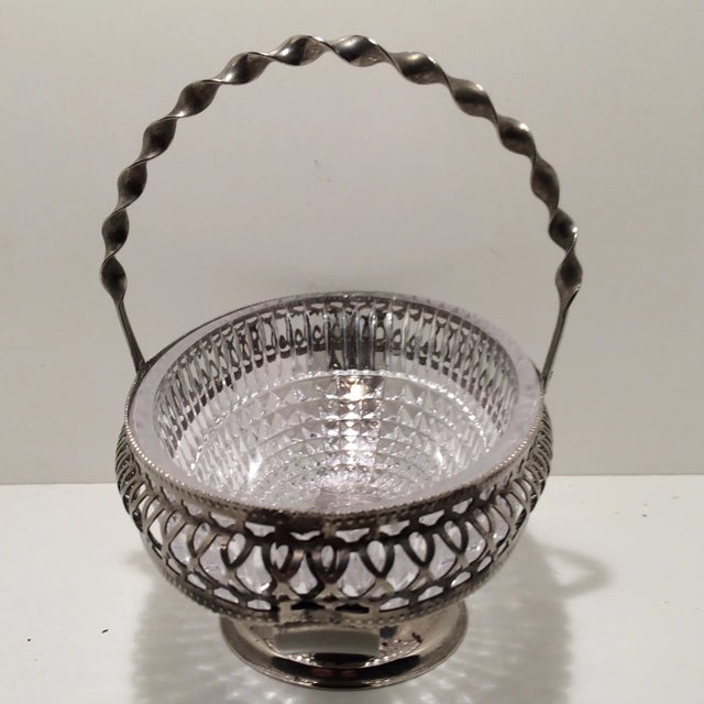 English Cake Basket Metal and Crystal Made in England For Sale - Image 3 of 10