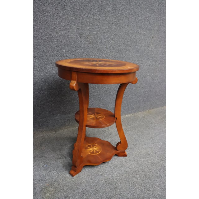 Late 20th Century Contemporary Sunburst Inlay Accent Table in Mahogany and Burl Walnut For Sale - Image 5 of 9