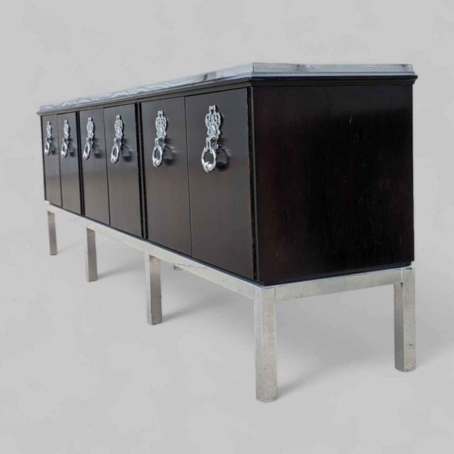 Hollywood Regency 1970s Hollywood Regency Black Credenza in the Style of Tommi Parzinger, Chrome For Sale - Image 3 of 12