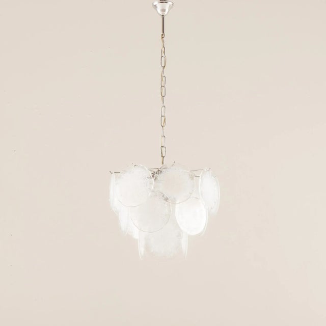 Metal Vistosi Murano 18 Glass Disc Chandelier Fiocchi Di Neve, Italy, 1970s For Sale - Image 7 of 18
