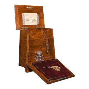 1890s Arts & Crafts Antique Desktop Stationery Box, English, Oak, Victorian