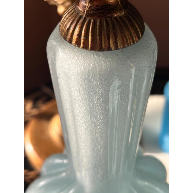 Mid 20th Century Pale blue Murano glass table lamps with gold metal and marble bases - a Pair For Sale - Image 9 of 13