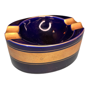 Mid 20th Century Handmade German Cobolt Blue and Etched Gold Ashtray Cigar Catch All