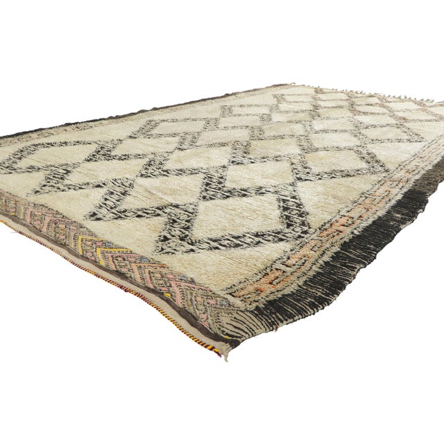 78372 Vintage Moroccan Beni Ourain Rug, 06'05 x 10'10. A Sacred Lattice: Vintage Beni Ourain Moroccan Masterpiece of...