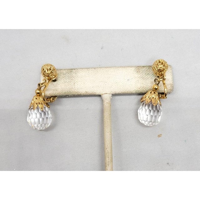 Napier Vintage 1960s Signed Napier Goldtone Faceted Glass Drop Pierced Earrings - 2 Pieces For Sale - Image 4 of 7