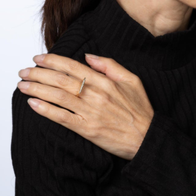 1970s 70s Diamond Square Ring Sz 5 Stacking Band Vintage 14k Yellow Gold Jewelry For Sale - Image 5 of 6