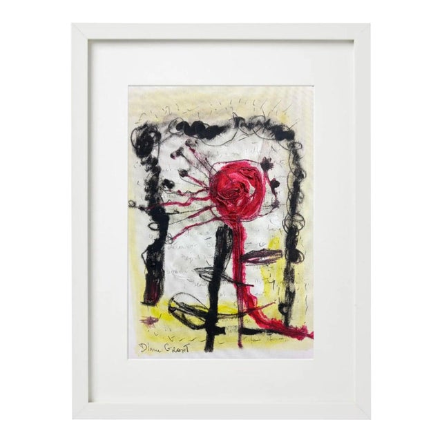 'A présent" - Drawing over poem by Diane Grant. Oil and pencil on high quality 'Rembrandt' fine art paper. Signed in the...