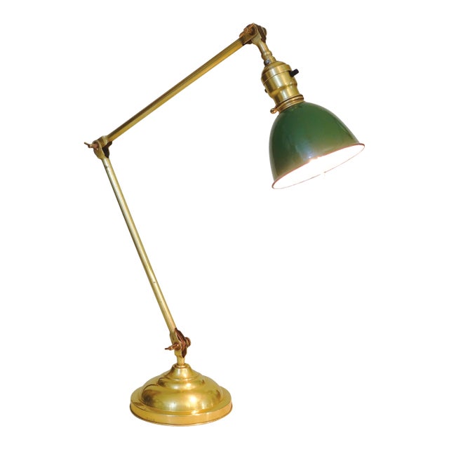 Faries Industrial Machine Age Brass Double Articulating Lamp 1920's For Sale
