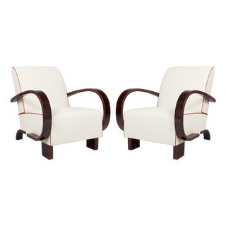 Art Deco Czech Walnut Armchairs, 1930s, Set of 2 For Sale