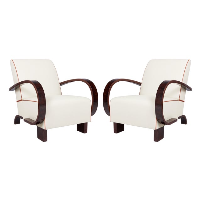 Czech Art Deco Walnut Armchairs, 1930s For Sale