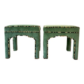Vintage Velvet Moroccan Arch Foot Stools - a Pair For Sale