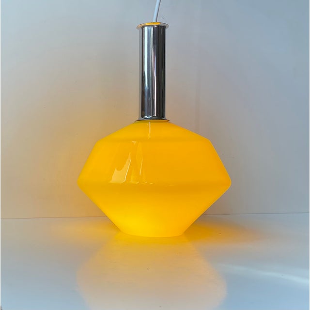 Vintage Italian Pendant Lamp in Yellow Glass and Chrome Plating, 1970s For Sale - Image 6 of 11