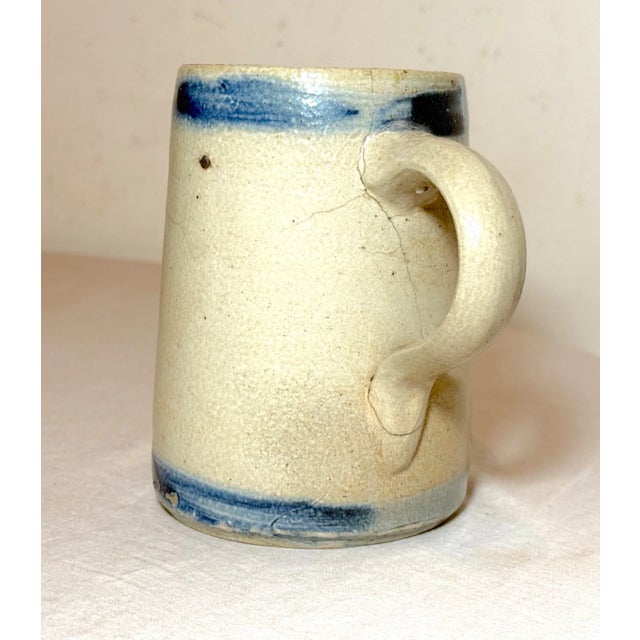 Ceramic Rare Antique 19th Century Cobalt Glazed Stoneware Pottery Dining Mug Cup Jug For Sale - Image 7 of 9