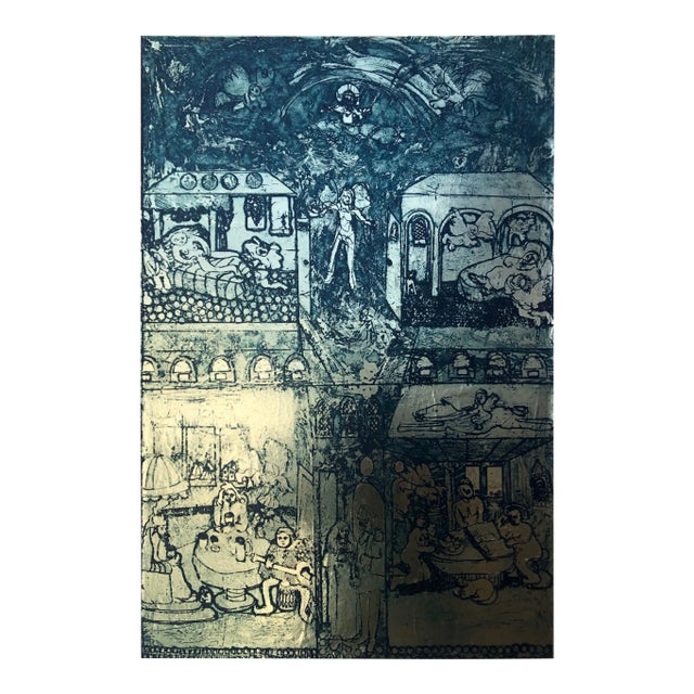 1974 Adrienne Anderson Pilgrimage Gold Foil Etching For Sale