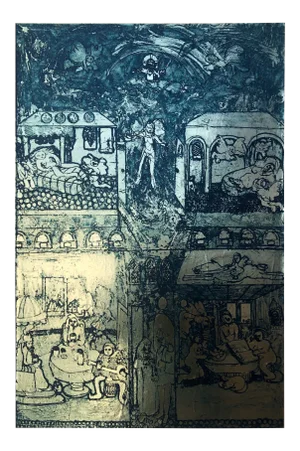 1974 Adrienne Anderson Pilgrimage Gold Foil Etching