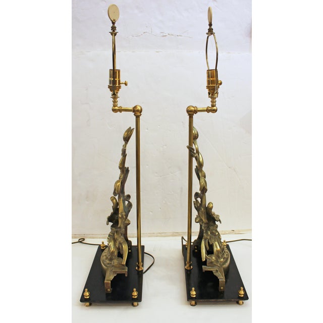 Bronze Mid-Late 19th Century Pair of French Bronze Chenets Mounted as Lamps For Sale - Image 8 of 13