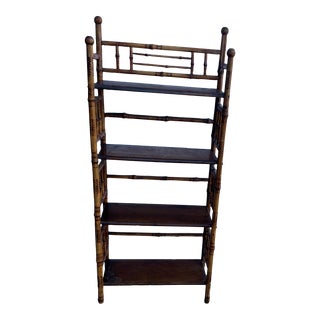 Mid 19th Century Vintage Burnt Bamboo 4 Tier Etagere Shelf Bookcase Stand What Knot For Sale