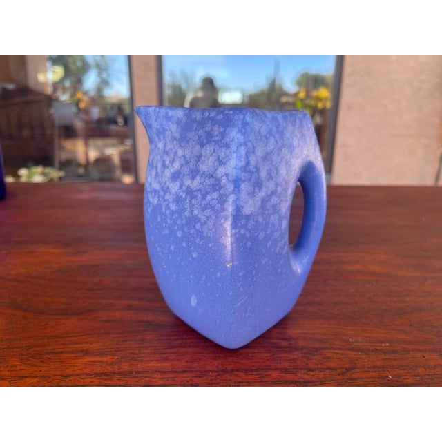 Art Nouveau Vintage Arts and Crafts Mission Niloak Ozark Blue Art Pottery Milk Creamer Pitcher For Sale - Image 3 of 4