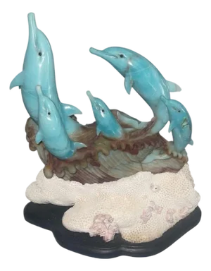 Blue Quartzite Dolphin Sculpture on Onyx Base, Brazil, Late 20th Century.