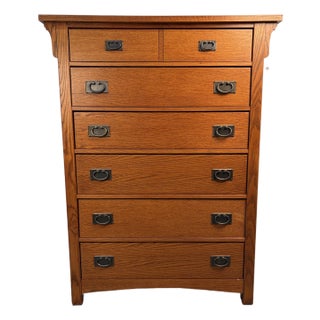 Late 20th Century Mission Oak Highboy Dresser by Vaughan Bassett For Sale