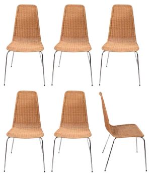 Mid-Century Italian Rattan, Wicker & Chromed Metal Chairs, 1970s, Set of 6