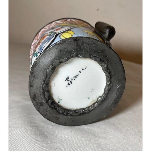 Rare Antique 18th Century French Pewter Porcelain Writing Inkwell Jar Stand For Sale - Image 11 of 11