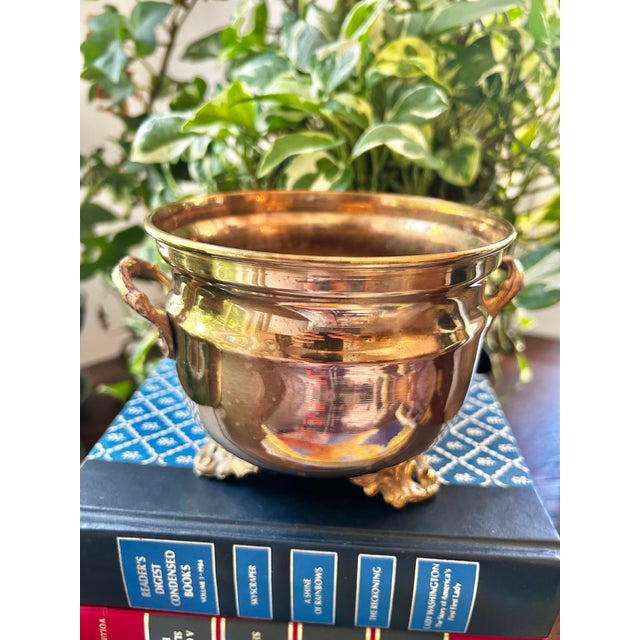 Rustic European 1970’s Solid Brass 5.5' Cache Pot With Feet and Handles For Sale - Image 3 of 7